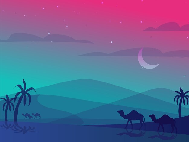 Woestijn panoramische achtergrond scène vector wallpaper illustraties