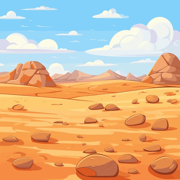 Woestijn zand- en rotsachtig landschap zonnige dag Woestijnduinen achtergrond vectorillustratie