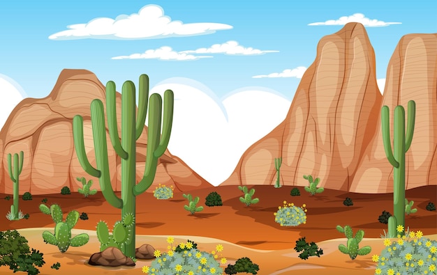 Vector woestijnboslandschap overdag met veel cactussen