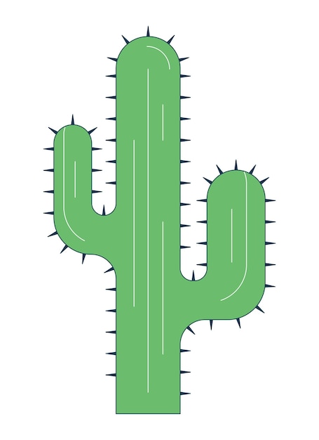 Woestijncactus vlakke lijn kleur geïsoleerd vectorobject Succulente plant Cactaceae Saguaro cactus Bewerkbare clip art afbeelding op witte achtergrond Eenvoudige omtrek cartoon spot illustratie voor webontwerp