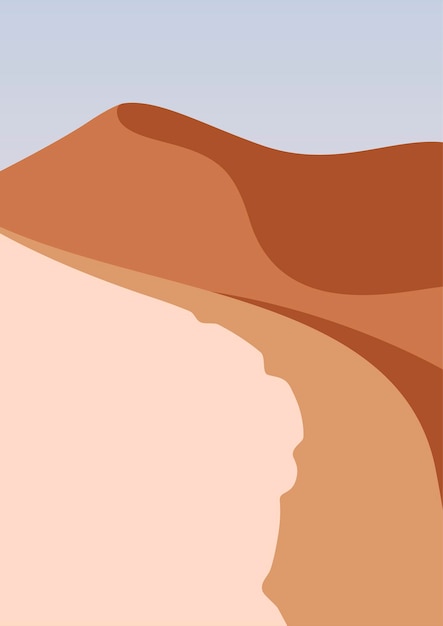 Woestijnlandschap in een verticaal formaat, warme beige kleuren. bergen vectorillustratie. abstract landschap met ruimte voor tekst.