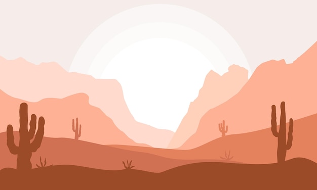 Woestijnlandschapsachtergrond woestijngebied met zandbergen en cactussen voor bestemmingspagina