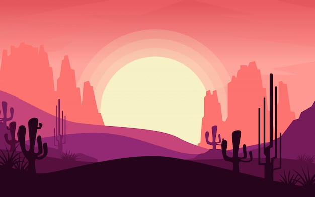 Woestijnmening terwijl zonsondergang
