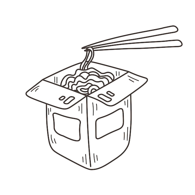 Wok box with noodles and chopsticks doodle