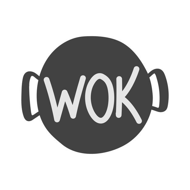 Wok koekenpan icoon in platte doodle stijl Vector illustratie Wok Aziatisch eten logo voor café