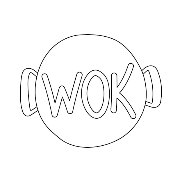 Vector wok koekenpan icoon in platte doodle stijl vector illustratie wok aziatisch eten logo voor café