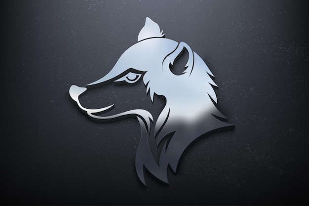 Дизайн логотипа Wolf 3D, логотип Shiny Mockup с текстурированной стеной. реалистичный вектор