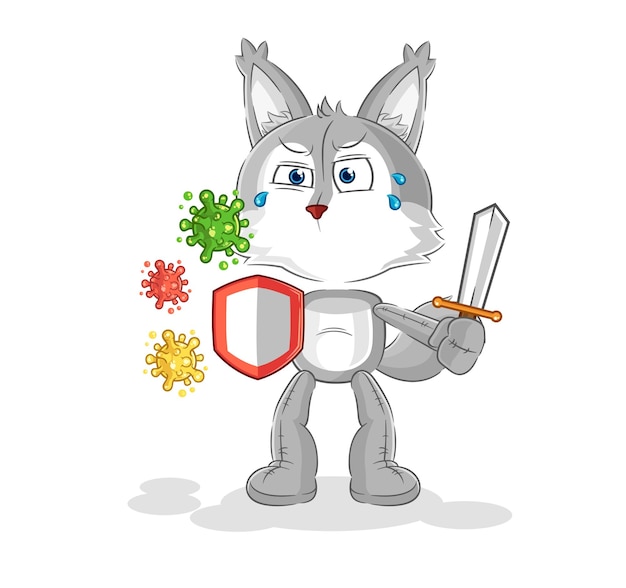 Wolf against viruses cartoon cartoon mascot vector