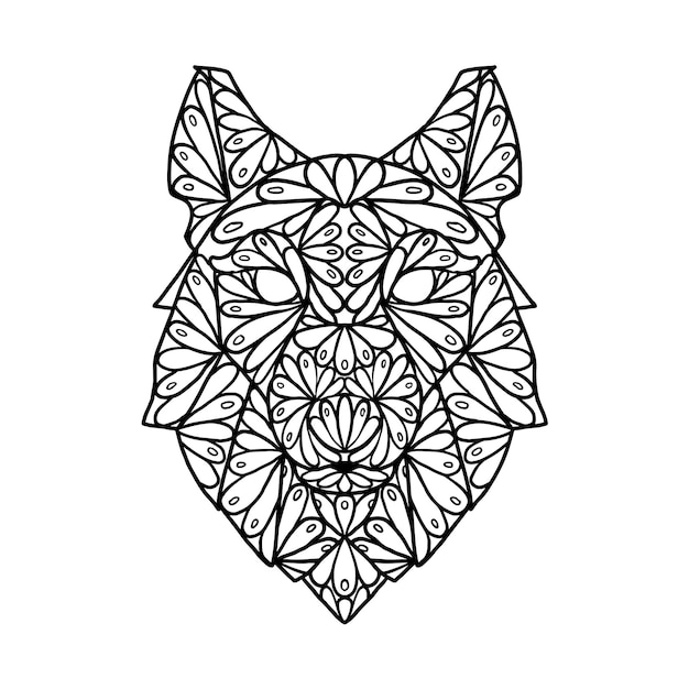 Wolf Animal Head Zen Doodle Coloring Page