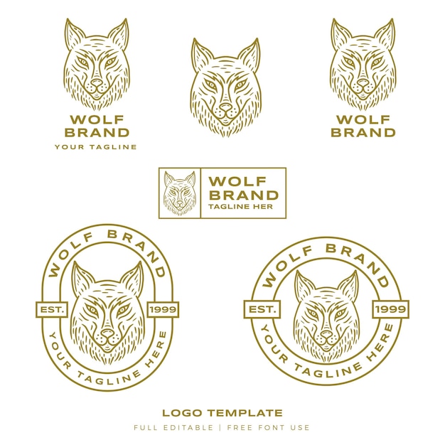 Logo animale lupo con vettore premium in stile line art