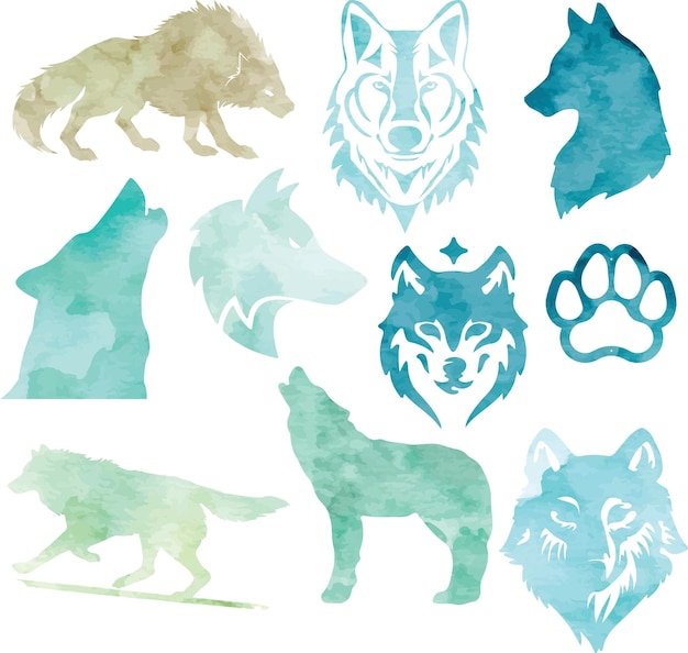 Vector wolf animal vector watercolor wolfpack wild