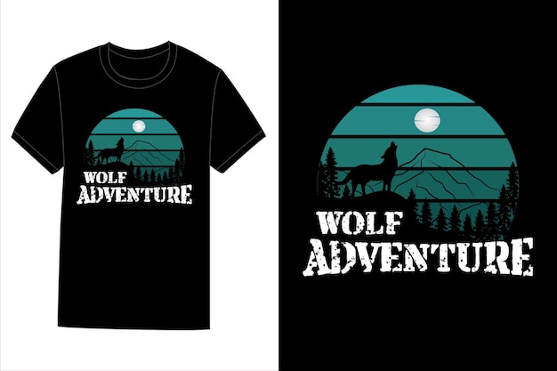 Wolf avontuur t-shirt ontwerp retro vintage