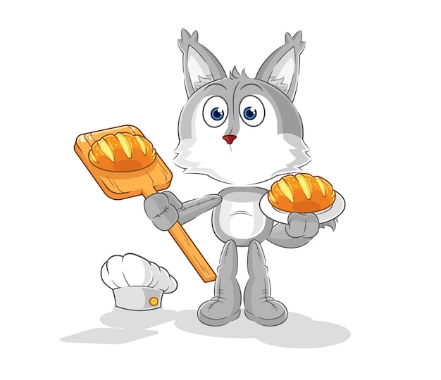 Wolf bakker met brood cartoon mascotte vector