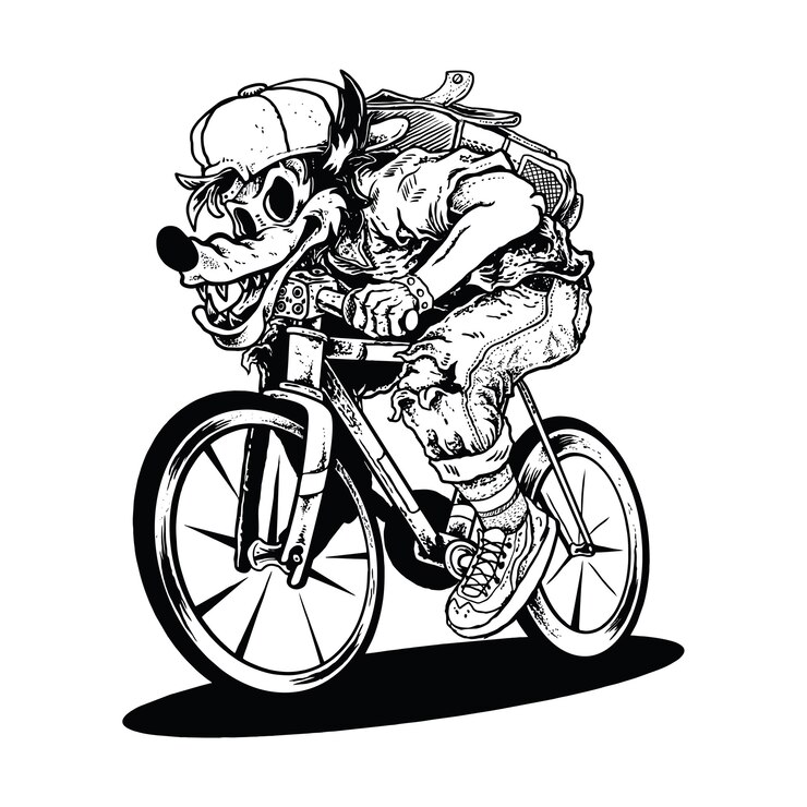 Vector wolf a bike,wolf hunters ride on a bicycle