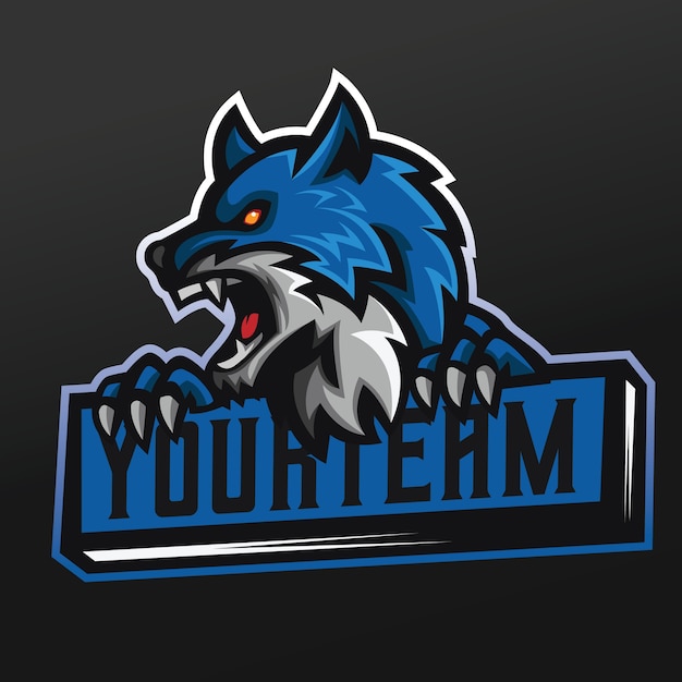 Wolf blue sport mascotte illustrazione per logo esport gaming team squad