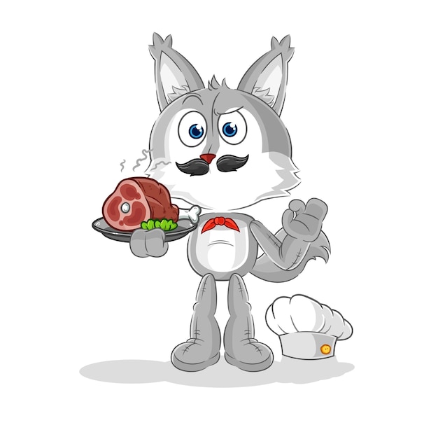 Wolf chef with meat mascot cartoon vector