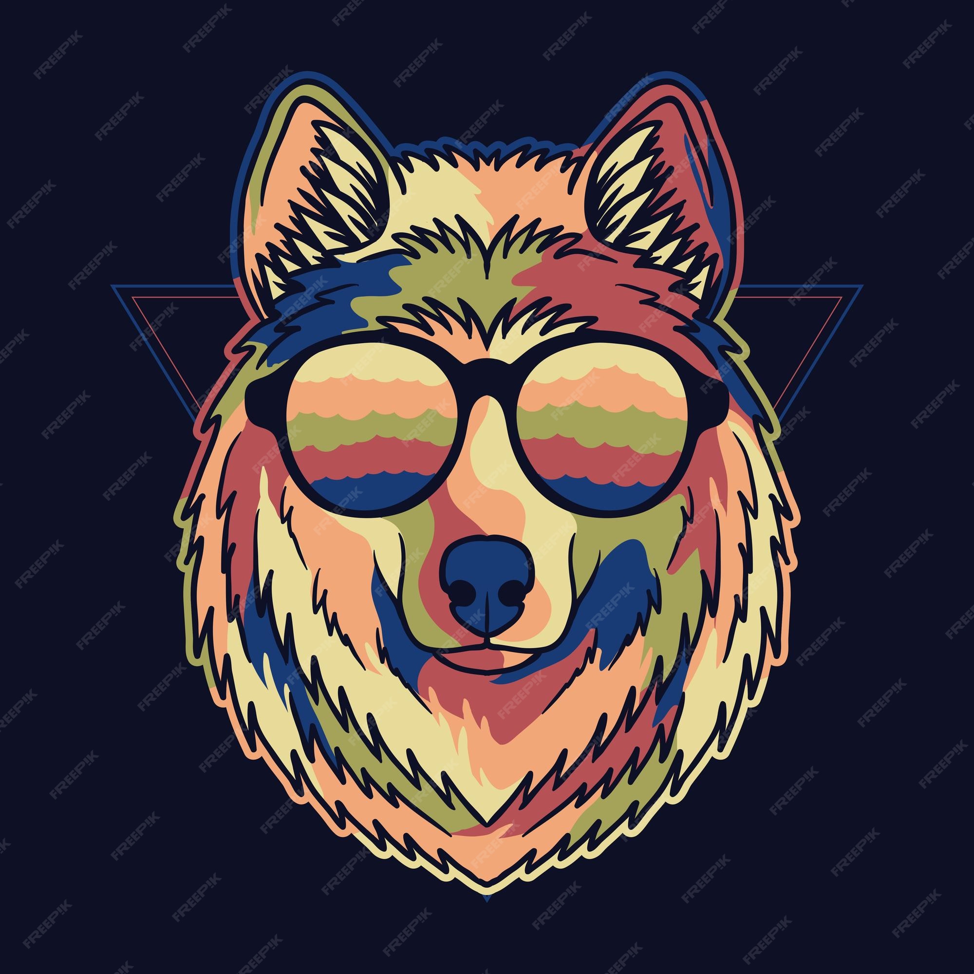 Premium Vector | Wolf colorful wearing a eyeglasses vector illustration