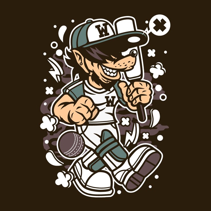 Vector 늑대 크리켓 만화