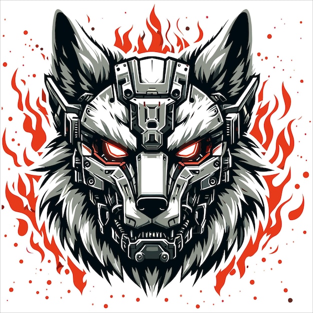 Vector wolf cyborg vector