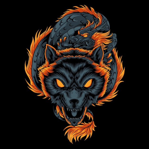 Wolf dragon illustration