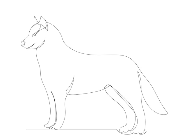 Wolf drawing by one continuous line sketch vector