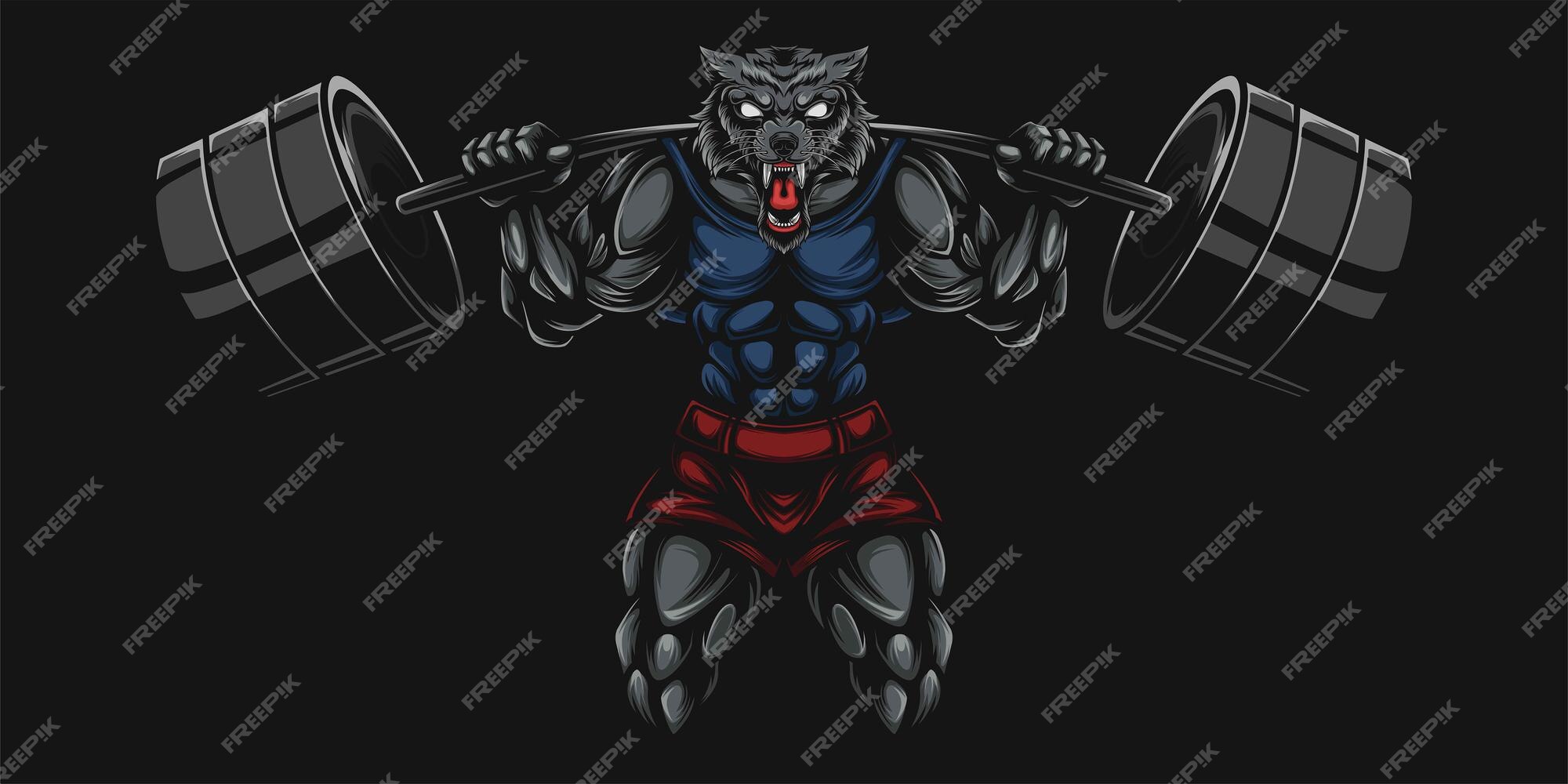 Premium Vector | Wolf and dumbell heavy illustration