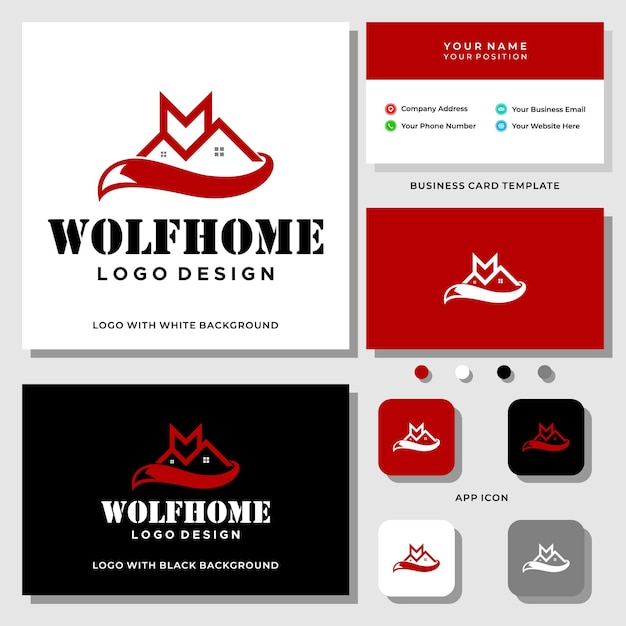 Wolf en onroerend goed logo-ontwerp met sjabloon voor visitekaartjes