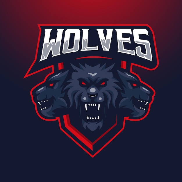 Wolf esport logo design vector for team sports and gaming