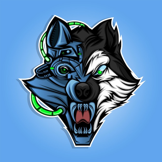 オオカミの顔のeスポーツゲームのマスコットのロゴ