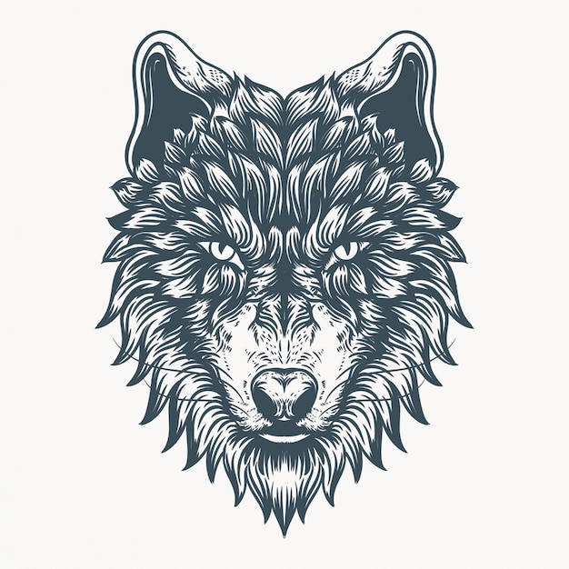 Vector wolf face hand drawn illustration