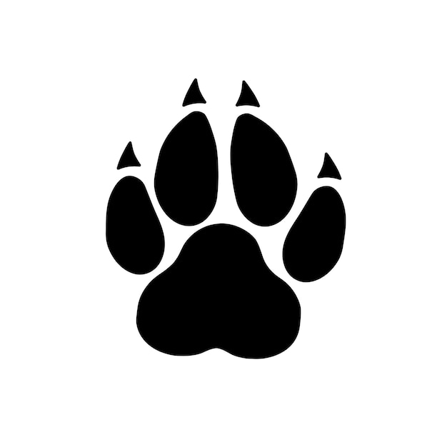 Wolf footprint in black silhouette on white background