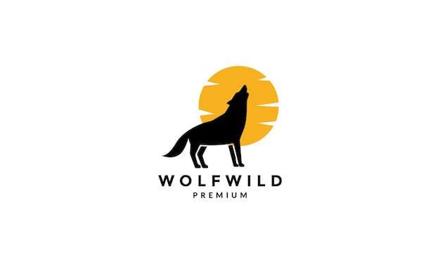 Wolf gehuil met zonsondergang logo vector symbool pictogram ontwerp grafische afbeelding