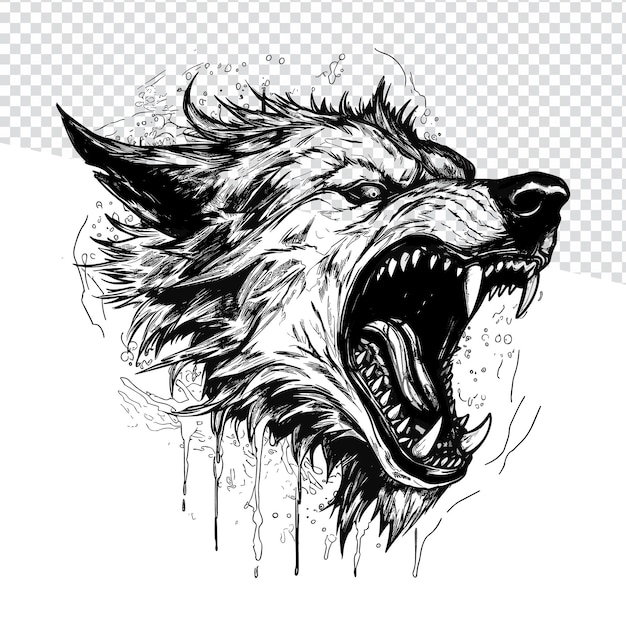 Wolf HandDrawn Black and White Flash Tattoo with Intricate Outline Perfect for Coloring Pages