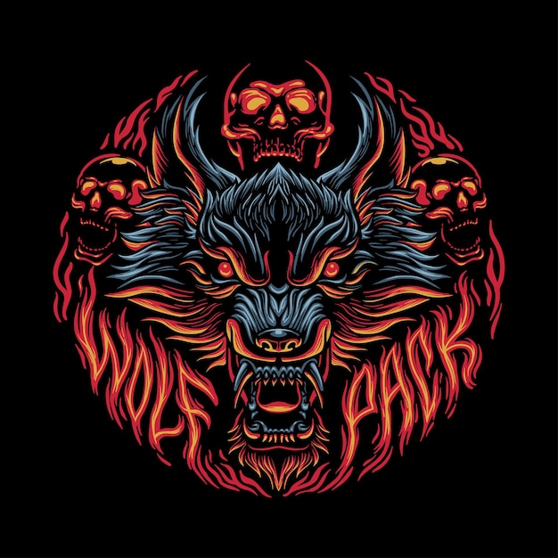 WOLF HEAD ANGRY FACE ILLUSTRATION DARK ART VECTOR DESIGN