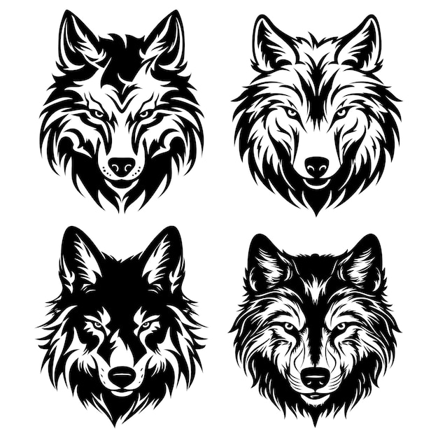 Wolf Head Bundle Silhouette Pack Wolf Face SVG Pdf Dxf Png Wolf Tribal Wolf Vector Pack