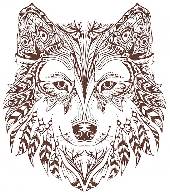 Vector wolf head in ethnic style