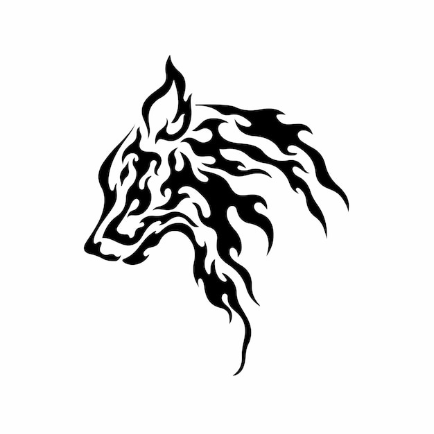 Wolf Head on Fire Symbol Logo on White Background Wild Animal Tribal Tattoo Stencil Vector