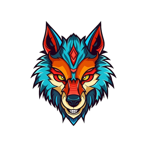 Vector wolf head hand drawn logo design illustration