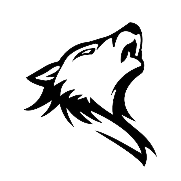 Vettore illustrazione della testa di lupo logo design. arte vettoriale della mascotte del lupo. immagine frontale simmetrica di un lupo che guarda
