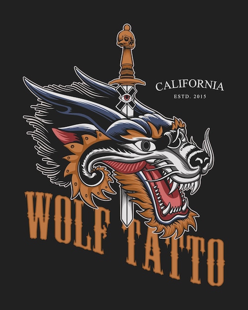 Вектор Дизайн логотипа талисмана головы волка в винтажном стиле