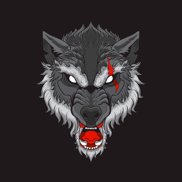 Wolf Head met litteken op zwarte achtergrond