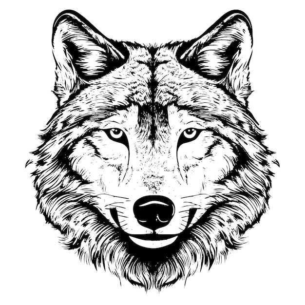 Wolf head sketch hand drawn in doodle style wild animals illustration