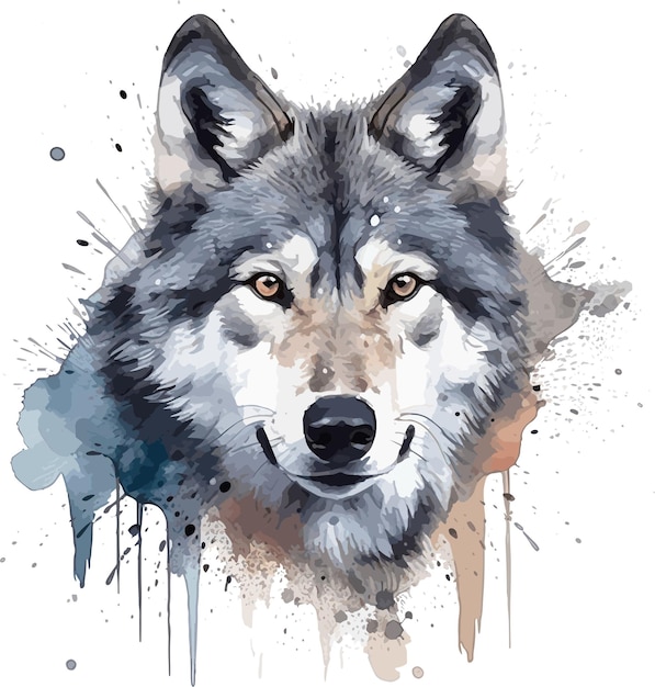 Wolf head watercolor for print