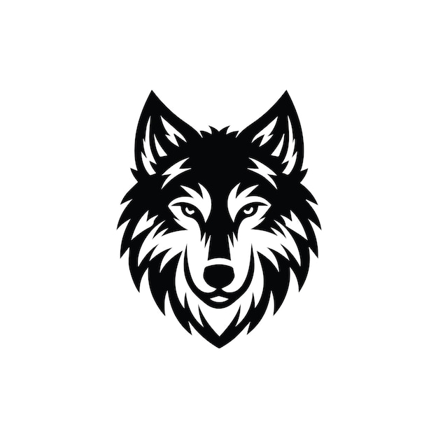 a wolf head with a black face and a white background