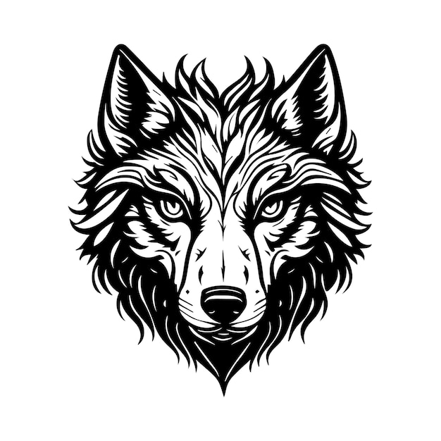 A wolf head with a black and white pattern.