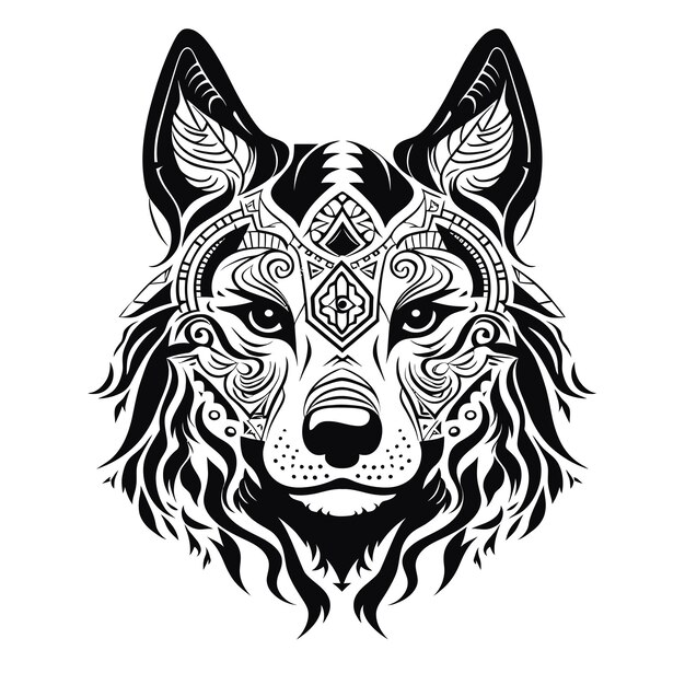 A wolf head with geometric patterns on it