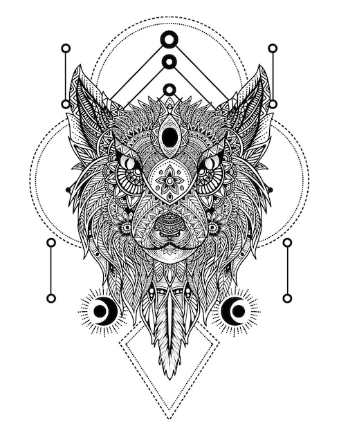 Wolf head with mandala ornament style