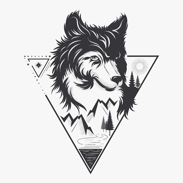 Vector wolf head with nature