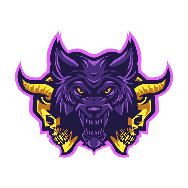 Wolf head with skull mascot logo