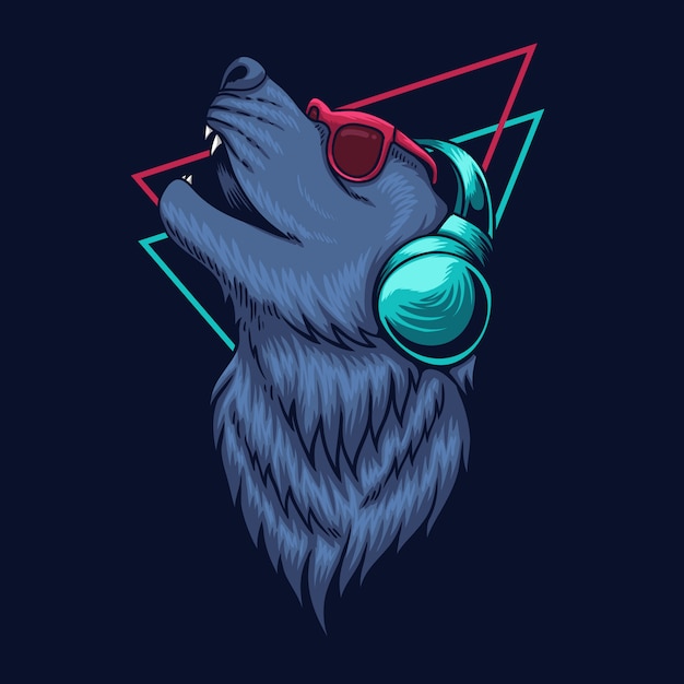 Wolf headphone illustration